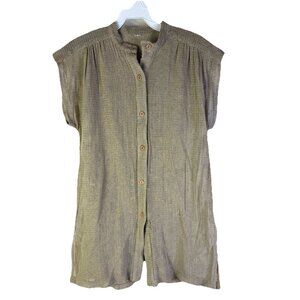 Vintage 80s Lagenlook Burlap Button Tunic Shirt Top Flowy